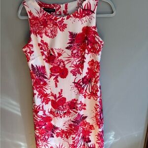 Mario Serrani White Midi Dress with Red Floral Print